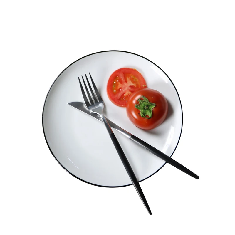 Simple European Style Ceramic Dinnerware Set of 2 4 8 Black Stripe China Bone Bowl Plate | Дом и сад