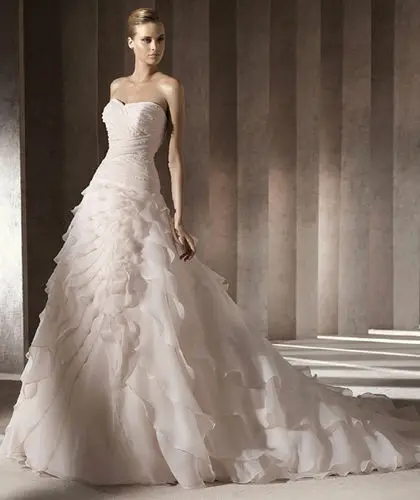 

free shipping tulle ruffle dress design high quality A-Line Sweetheart custom Bridal Gown Chapel Train Bespoke Wedding Dresses