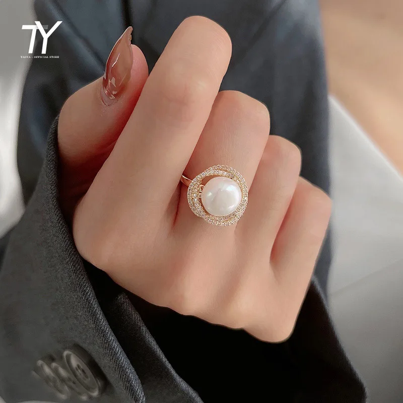 

Luxury Design WhirlPool Pearl Bird's Nest Gold Rings For Woman Korean Fashion Jewelry Gothic Accessories Girl's Unusual Ring Set