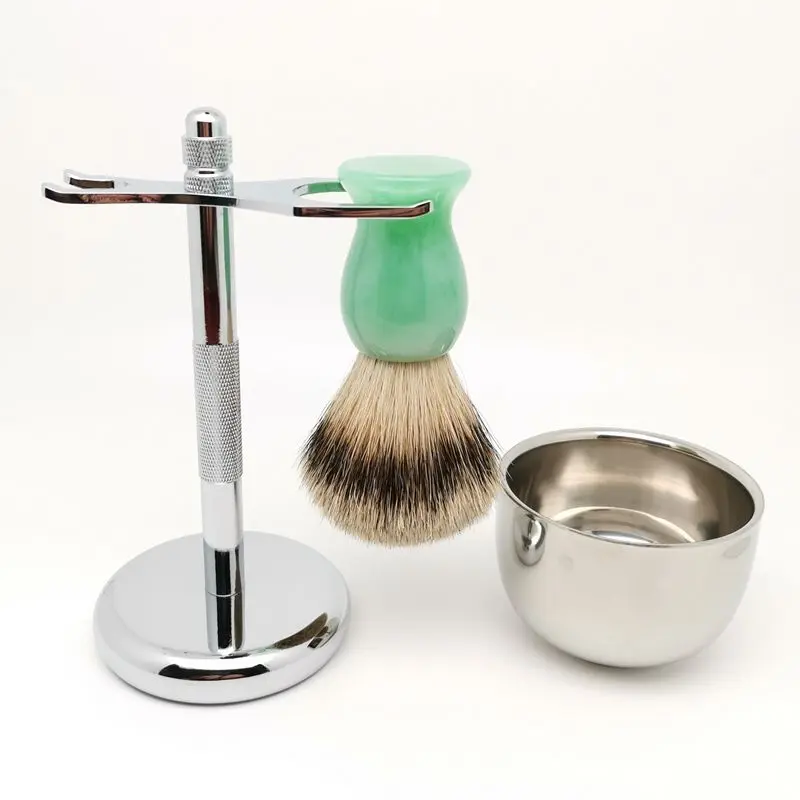 TEYO Shaving Brush Set Include Shaving Bowl Stand Super Silvertip Badger Hair Brush Perfect For Shave Safety Razor