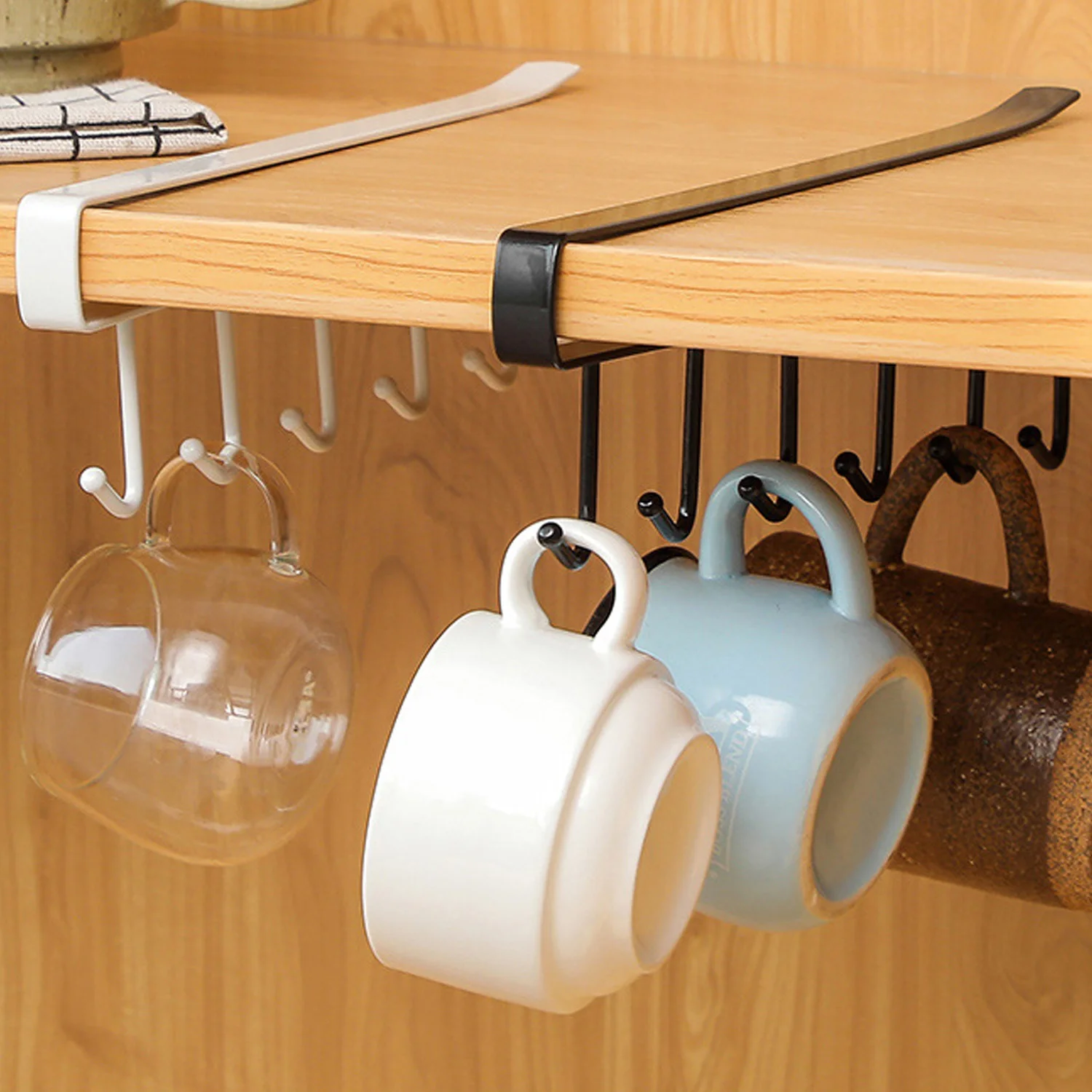 6-Hook Iron Under Shelf Mugs Cups Wine Glasses Spatula Storage Hooks Rack Hanger Organizer for Kitchen Cupboard Wardrobe