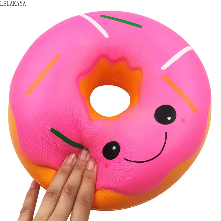 

25x9.5cm Giant Cute Face Doughnuts Soft Large Donut Squeeze Squishi Slow Rising Scented Stress Relief Kids Toys Collection Gift