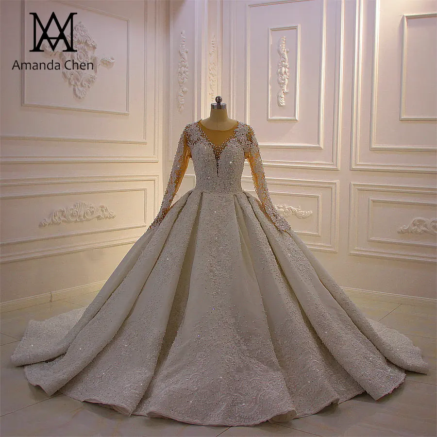 Слоновая кость Brautkleid Роскошные ручной работы жемчуг свадьбное платье со стразами - Цвет: Слоновая кость