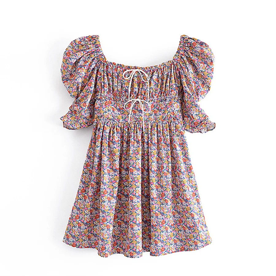 

Женское мини-платье PUWD, с пышными рукавами и цветочным рисунком, летнее, 2021