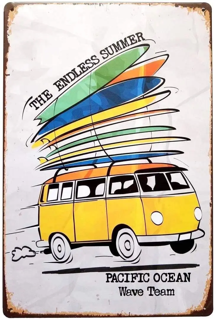

Tin The Endless Summer Pacific Ocean Wave Team Tin Sign Retro Signs Decoration Retro Nostalgia Tin Sign for Wall Decor 12 X 8