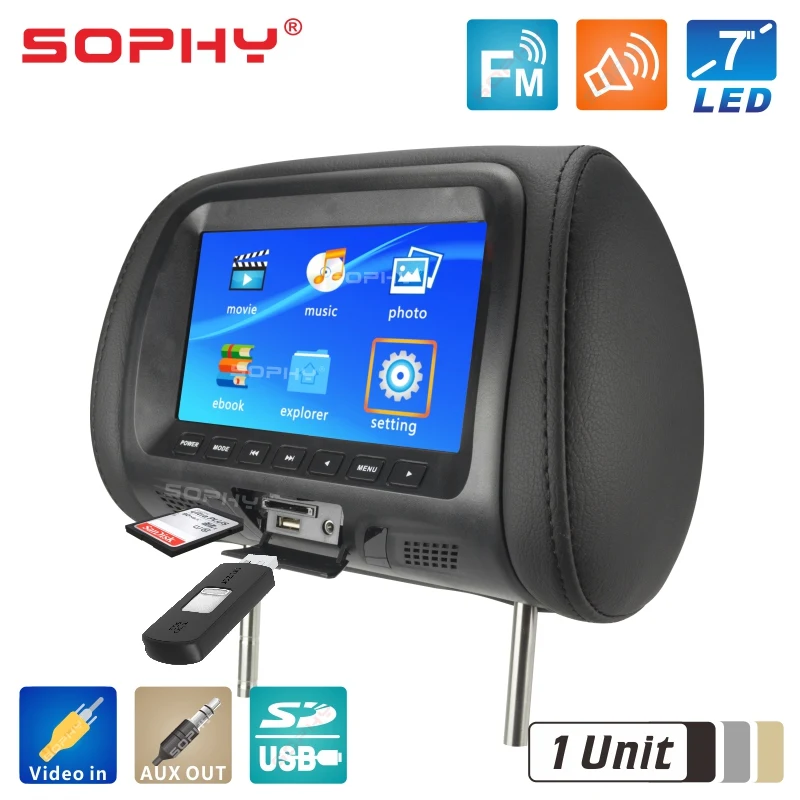 Universal 7 inches Automobile Car Headrest Screen Monitor Rear Seat Entertainment Multimedia Player General AV USB SD MP4 7048