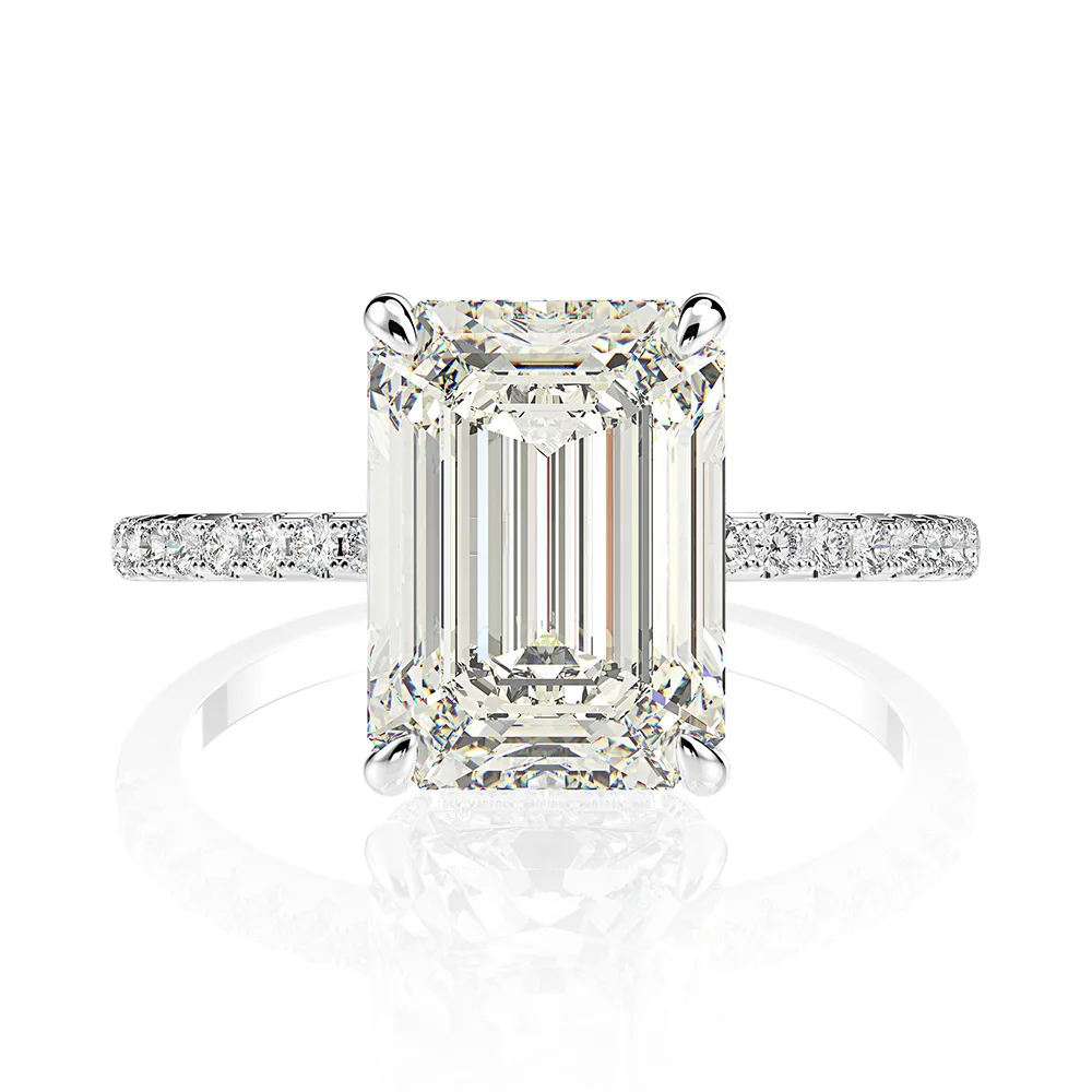 Реальный S925 серебро и белый фианит 8ct синтетический алмаз 8x11 мм кольцо с камнем