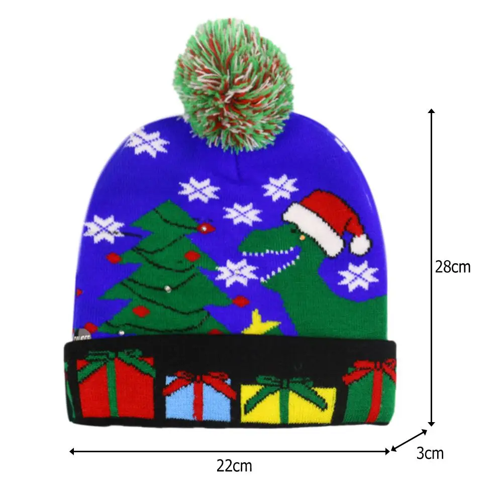 Skillful Manufacture Flanging Christmas Knitted Hat Superior Quality with Ball and LED Color Light for Children Gifts |