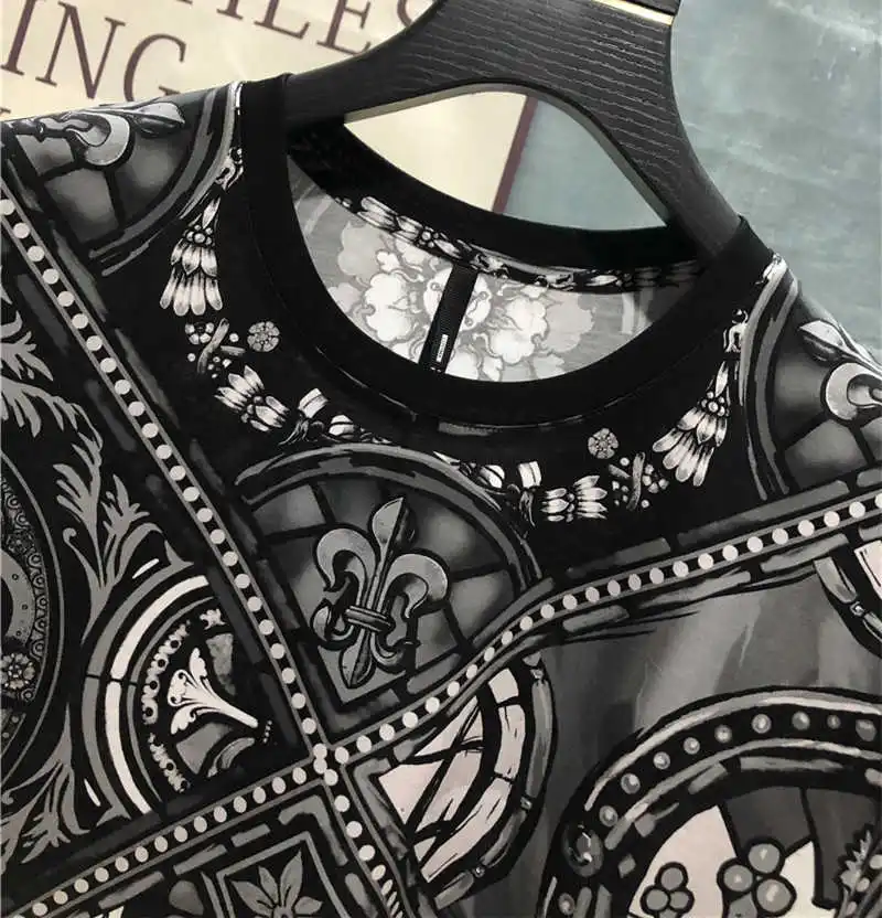 

Summer quality High retro print Men's casual T-shirts Hot Fashion comfort Short sleeves Tee Tops C158