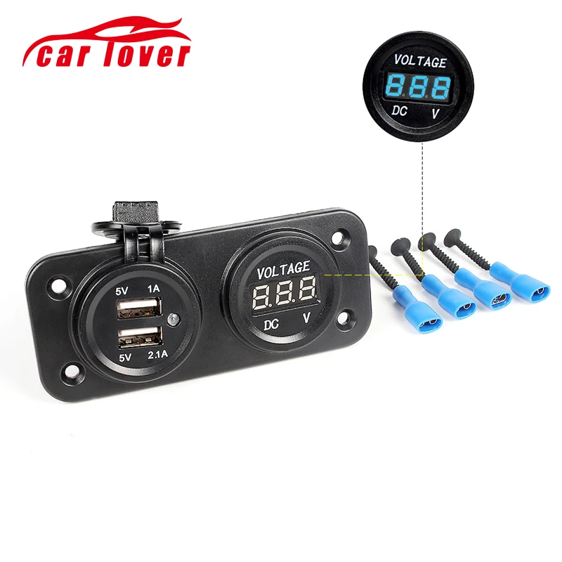 Зарядное устройство с светодиодный USB портами и вольтметром 2 1 А|Зажигалка| |
