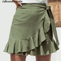sexy mini skirt fashion women solid ruffles bandage lace up short skirt a line pleated chiffon beach wrap skirt