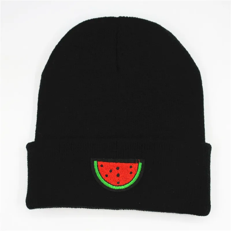 

Cotton Red Watermelon Embroidery Thicken Knitted Hat Winter Warm Hat Skullies Cap Beanie Hat for Men and Women 130