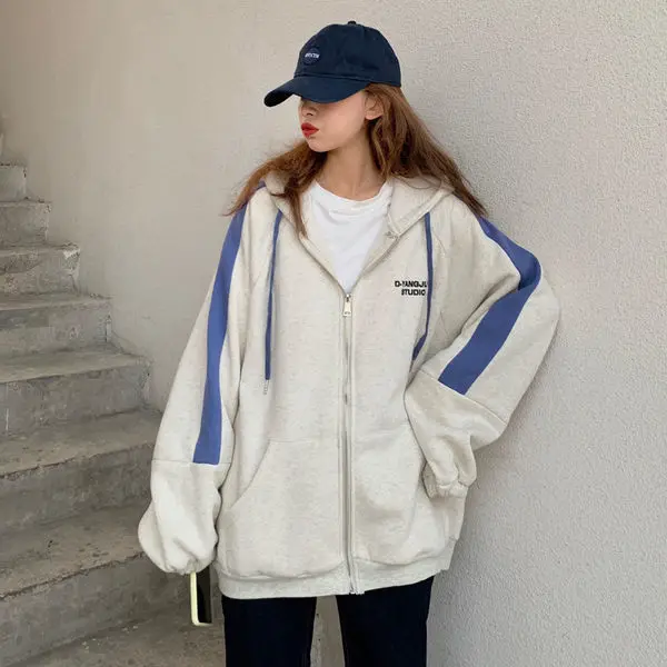 

Fall Winter Women's Fashion Sweater Hoodie 2021 Plush Loose Korean Harajuku Lazy Coat Sweatshirt Female Hoodies Zipper Cardigan
