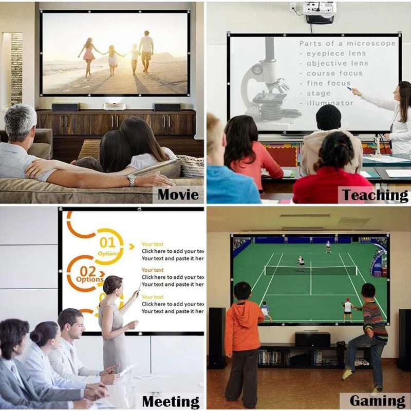 

150 Inch Projector Sn HD 16:9 White Dacron Diagonal Video Projection Sn Wall Mounted for Home Theater Movie