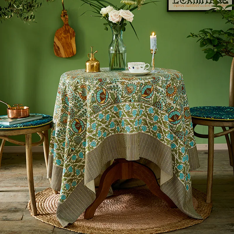 Yamuna Красный Розовый Зеленый цветочный цветок льняная скатерть рождественские