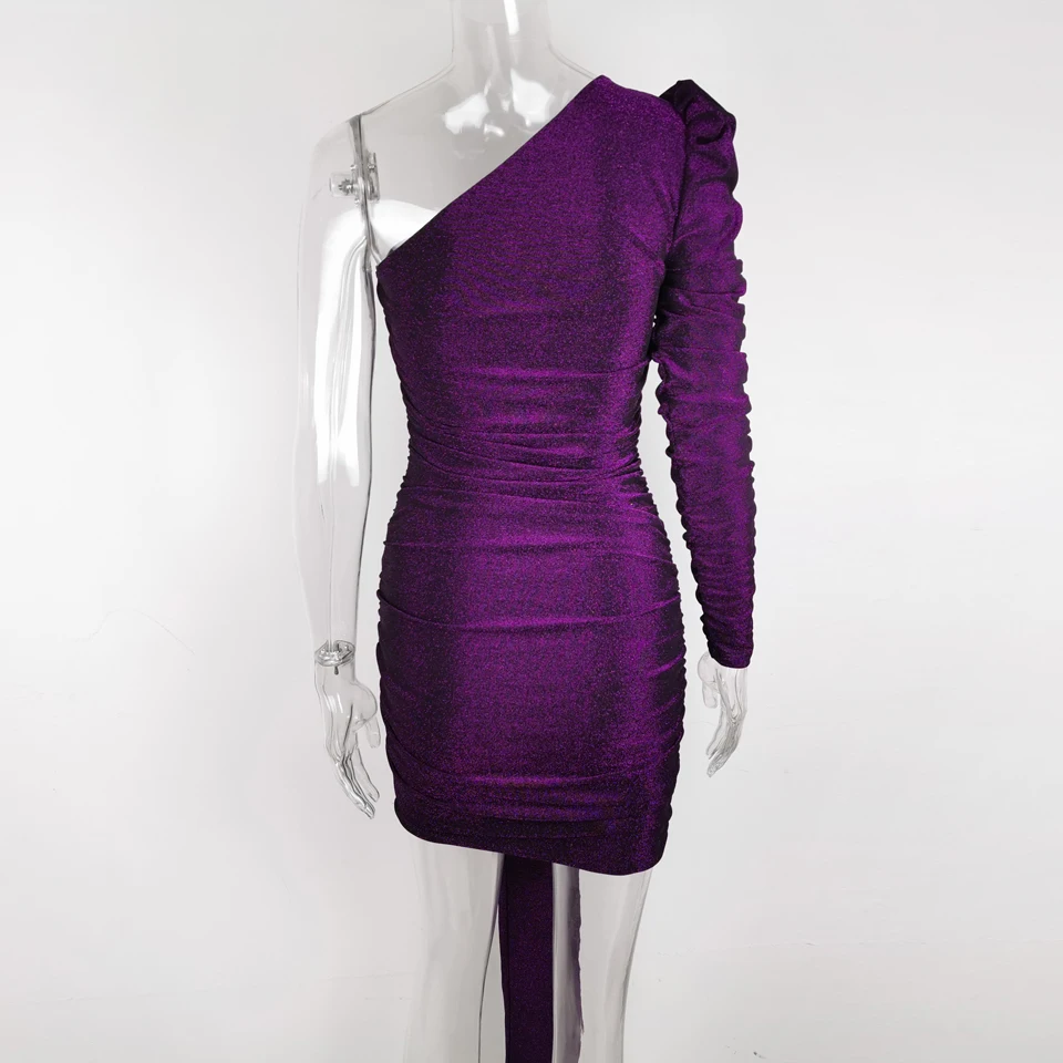 Женское вечернее платье Karlofea блестящее мини на одно плечо с рюшами для дня