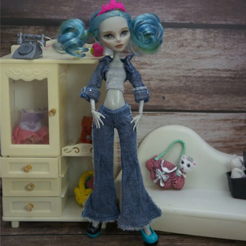 

Denim Jacket Top Jeans Pants Outfits For Monster High Doll Accessories Fashion Doll Clothes Set for Bratz Doll Kids Toys 1/6