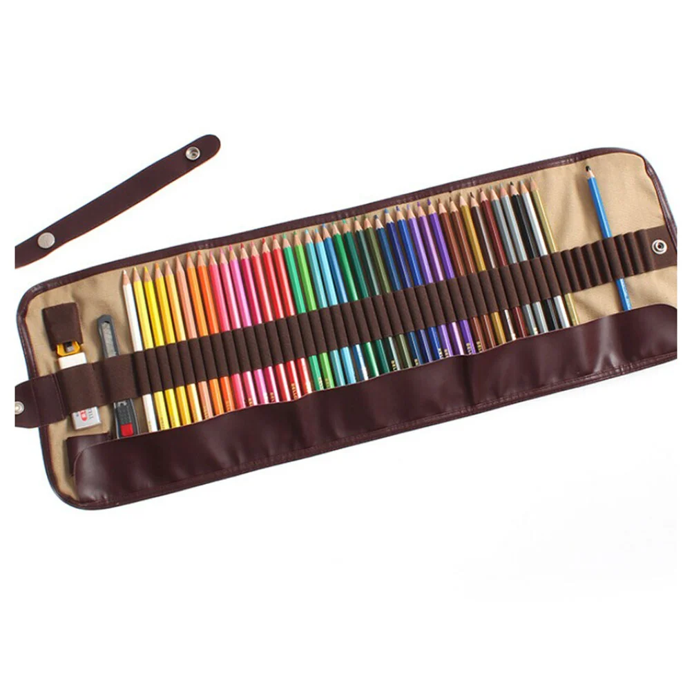

Canvas Art Painting Brush Roll-up Case Bag Holder (Beige+Brown)