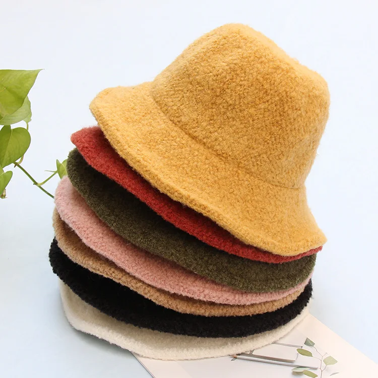 

Female Lamb Plush Fisherman Hat Japanese Literary Soft Sister Autumn Basin Of Warm Hat INS Joker Pure Color Student Hat