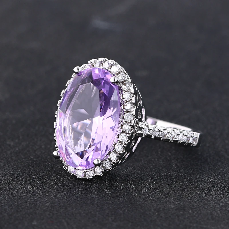 

Jewepisode Classic Oval Amethyst Diamond Rings for Women 925 Sterling Silver Wedding Engagement Ring Drop Shipping Fine Jewelry