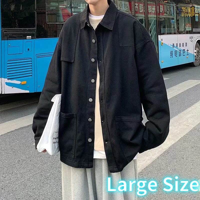 Vintage Denim Jackets Men Large Size Loose Harajuku Multi-pockets Cargo Coats Male Ins Hipsters Single Breasted Outerwear S-3XL | Мужская