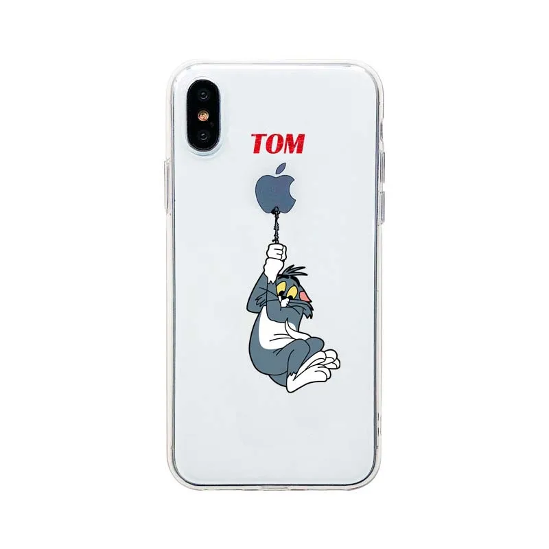 Чехол для телефона с мультяшным котом и мышкой для iphone 11 Pro MAX X XS MAX XR 7 6 6S 8 Plus, мягкий прозрачный чехол из ТПУ с забавным шнурком том Джерри - Цвет: 2