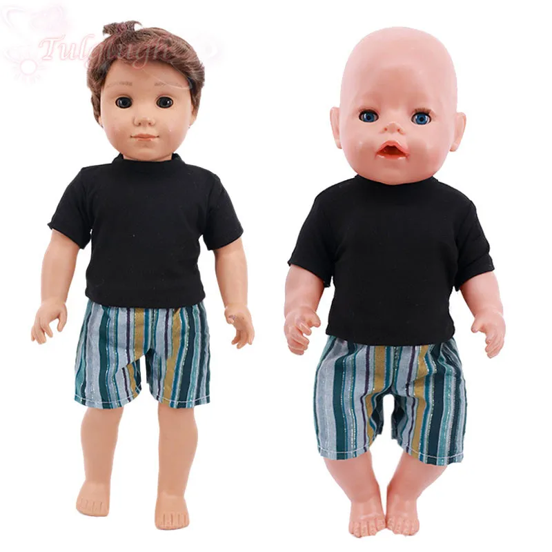 

Новинка 2021, черная футболка, шорты, костюмы, одежда для 18-дюймовых американских кукол, игрушек для девочек, 43 см, аксессуары для одежды для но...