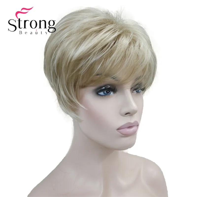 L16-613 StrongBeauty короткий слоистый блонд лохматый Классический колпачок полный синтетический парик выбор цвета - Цвет: L16-613