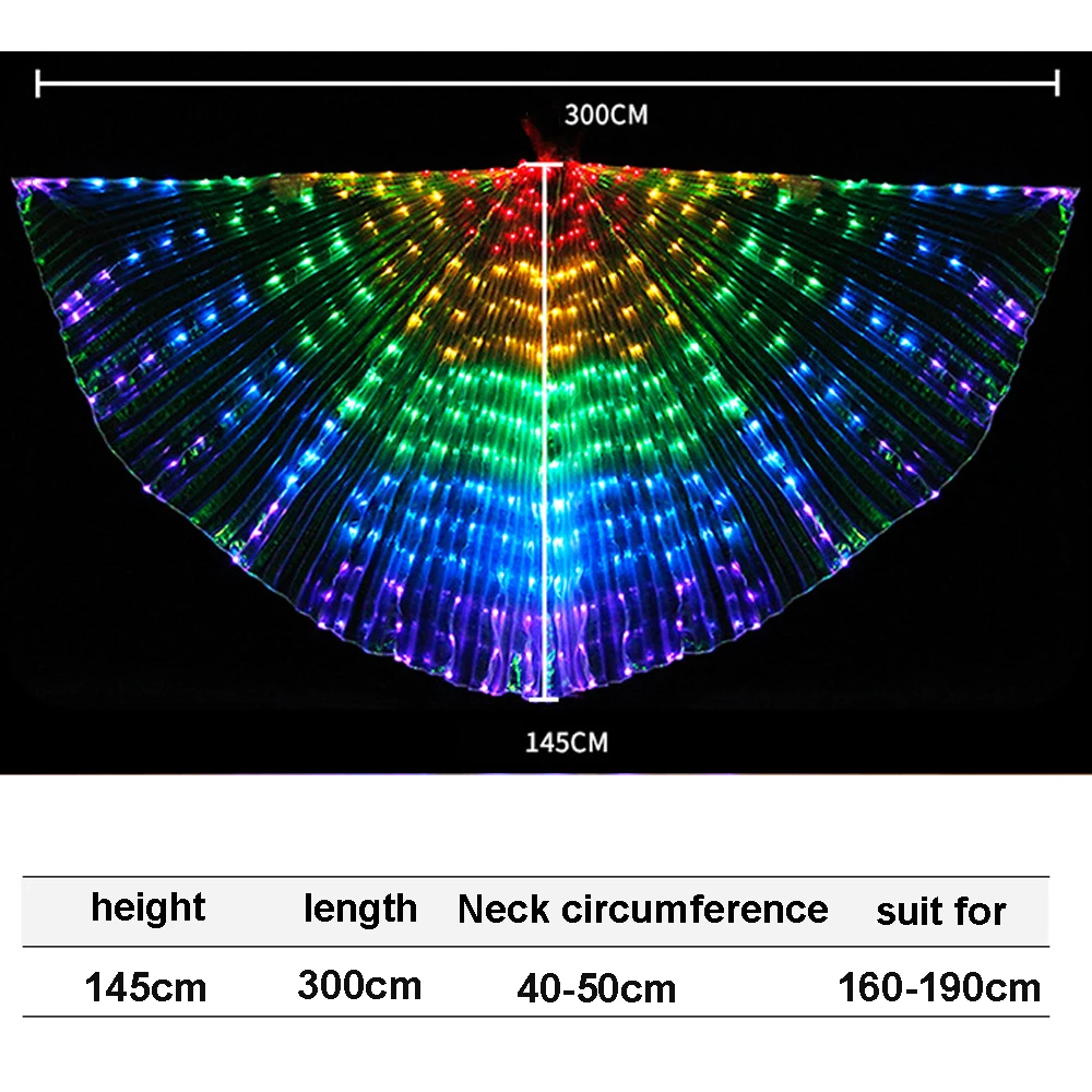 

Adult Belly Dance Accessories Led Wings with Adjustable Sticks Stage Performance Props Shining Led Wings Open 360 Degrees