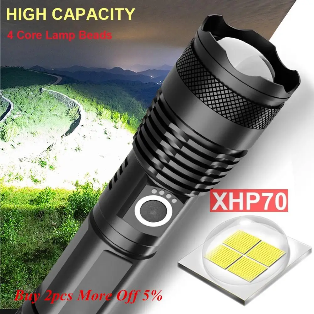 Самый мощный светодиодный фонарик XLamp XHP70.2 120000 лм с зумом и USB перезаряжаемым