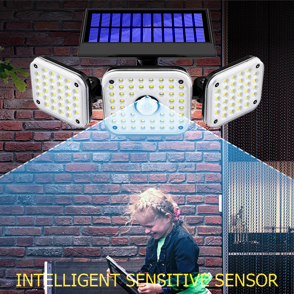 

132 COB Solar LED Light Outdoor 3 Head Motion Sensor Wide Angle Illumination Waterproof Lights Wall lamp for Garden Garage