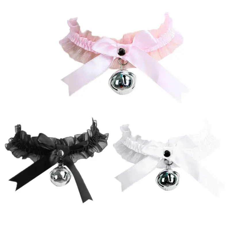 

Harajuku Gothic Women Girls Sweet Lolita Ribbon Choker with Bowknot Ring Bell Ruffles Lace Cute Cat Cosplay Collar Necklace Y5JD