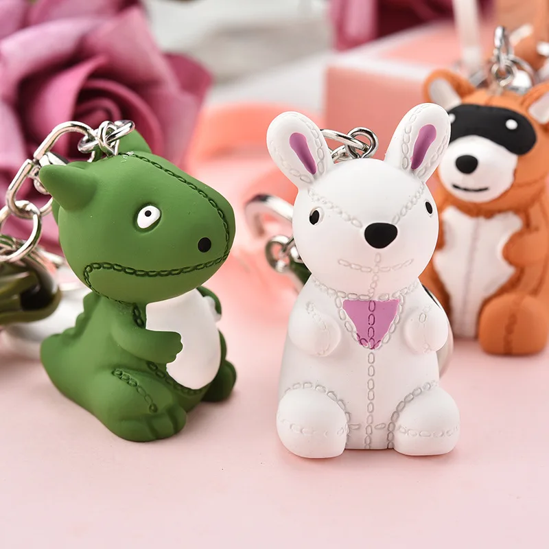 

Cute Animal Dinosaur Rabbit Keychain Creative Silicone Anime Cartoon Bag Car Key Ring Exquisite Fashion Gift Accessories