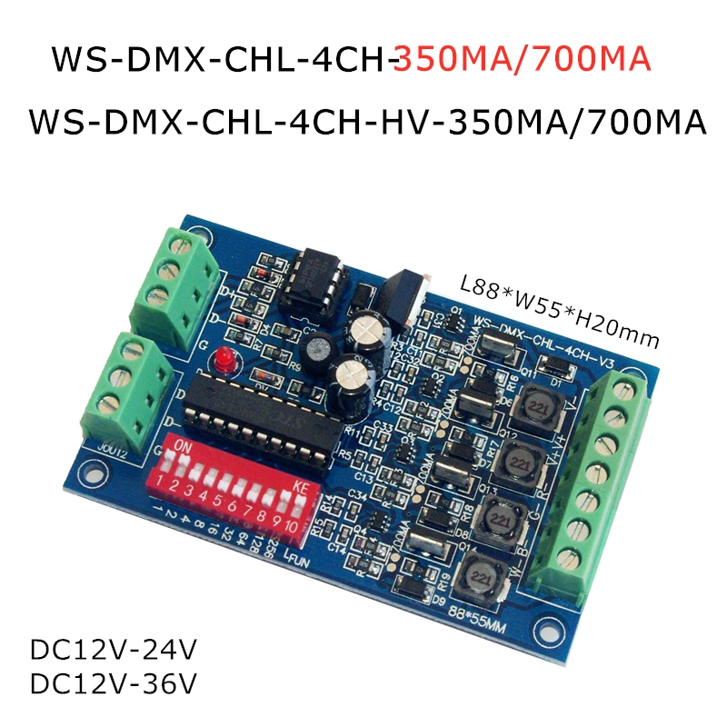 4CH DMX512 декодер 350MA/700MA постоянный ток DC12V 24V 36V DMX диммер RGBW светодиодный контроллер