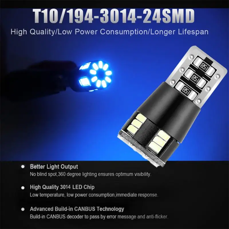 2 шт. T10 W5w Canbus Led светильник декодер анти-мерцания нет ошибок 24 smd 3014