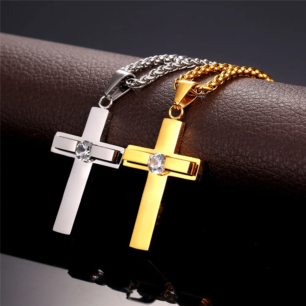 

ChainsPro Cross Crystal Necklaces & Pendants Stainless Steel Zirconia Wholesale Jewelry Necklace Women Men Gift P133