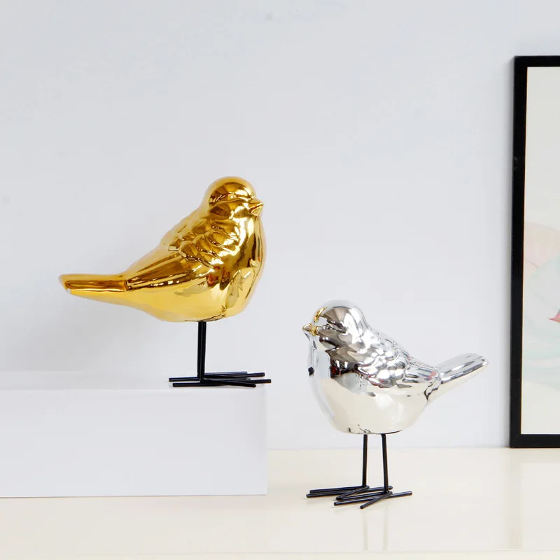 

Creative modern European ceramic bird desktop ornaments plated gold and silver home decoration