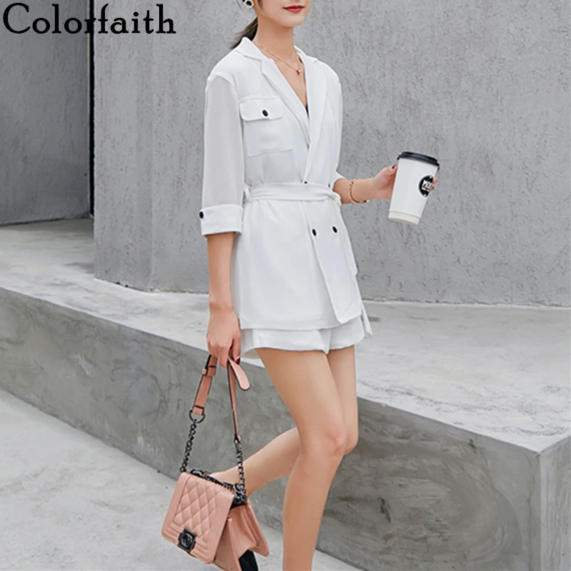 Женские комплекты Colorfaith летние женские из 2 предметов короткие шифоновые штаны с