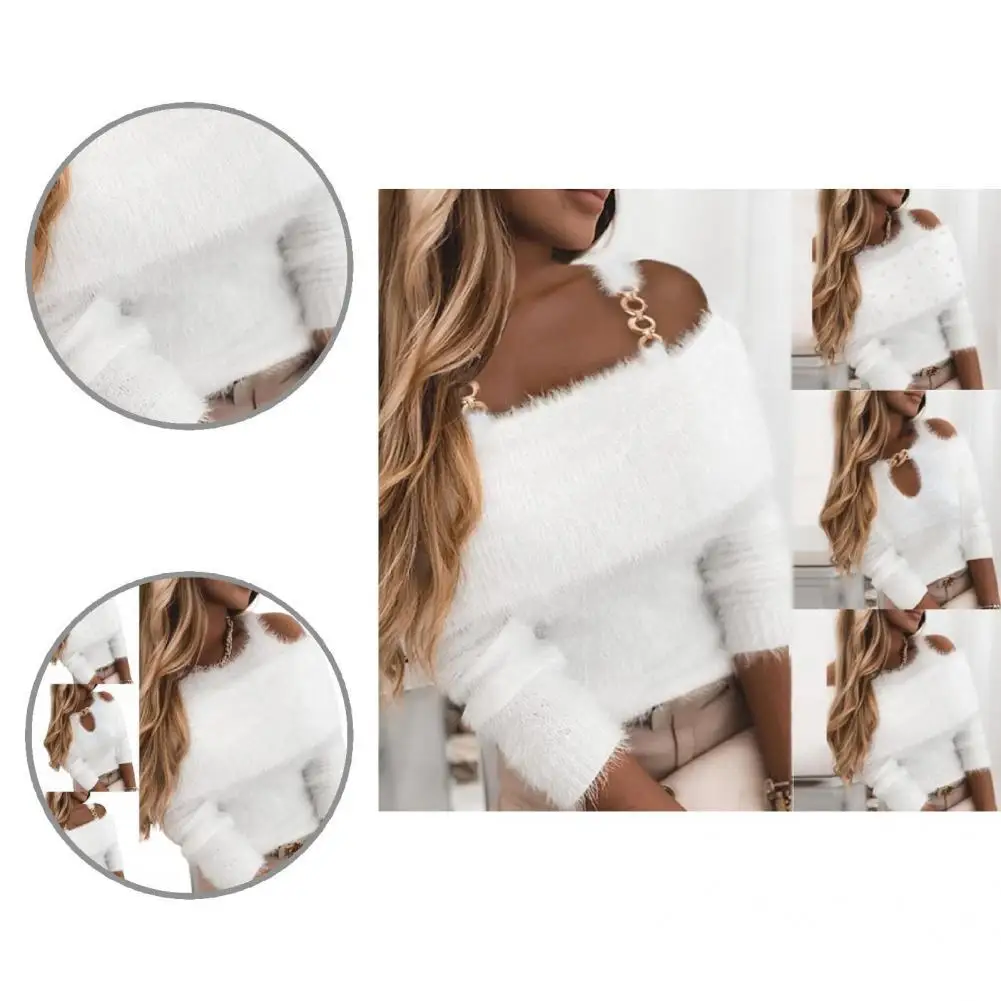 

Popular Women Pullover Solid Color Streetwear Slim-fitting Patchwork Sweater Sweater Top Office Lady Sweater