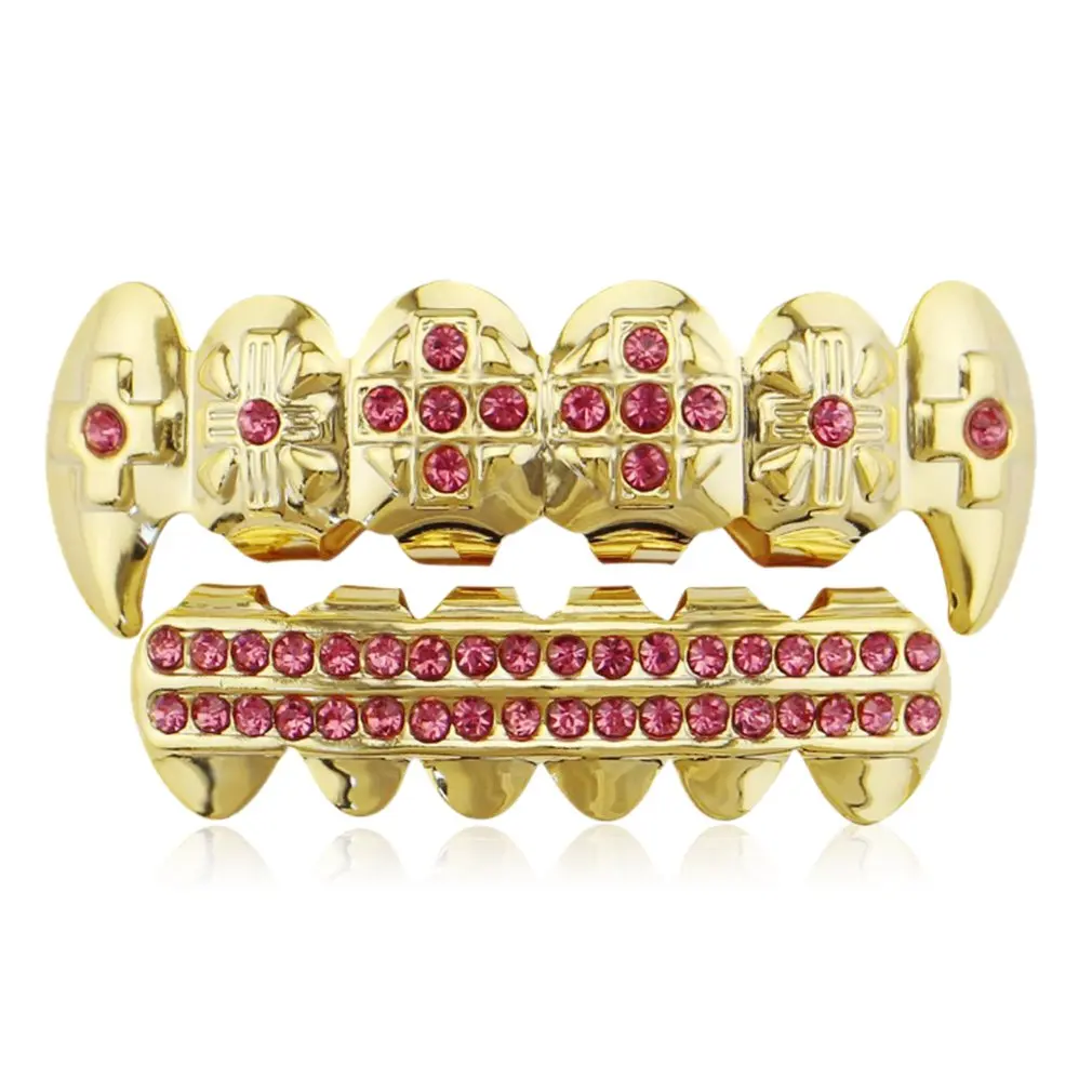 Золото Цвет хип хоп ЗУБЫ сверху и снизу гриль зубы мода металлический