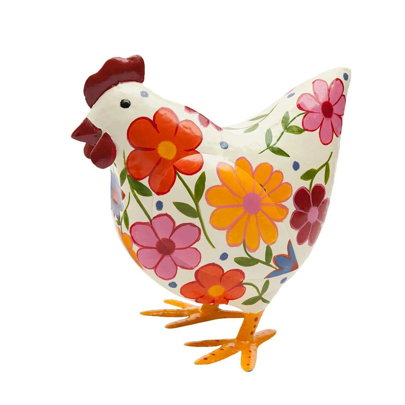 

Folk Art Painted Metal Hen Statue Garden Colorful Sculpture Yard Lawn Outdoor Decor L23