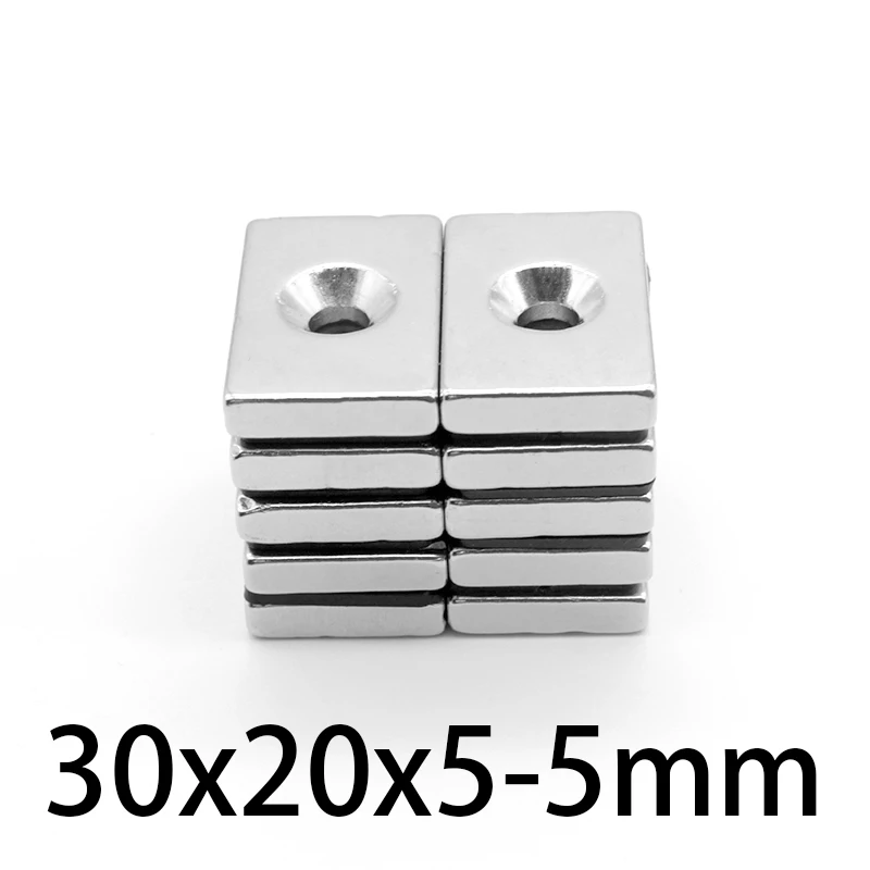 

2-20pcs 30x20x5-5mm N35 Block Powerful Magnets Hole5mm Bulk Sheet Neodymium Magnet Strong Permanent NdFeB Magnets 30*20*5-5mm