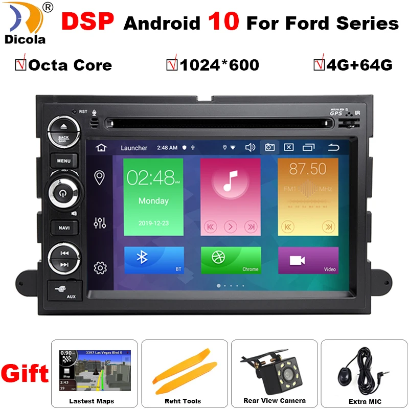 Автомобильный DVD плеер на Android 10 4 Гб + 64 ГБ GPS навигация для Ford F150 F250/F350 Explorer Edge Mustang