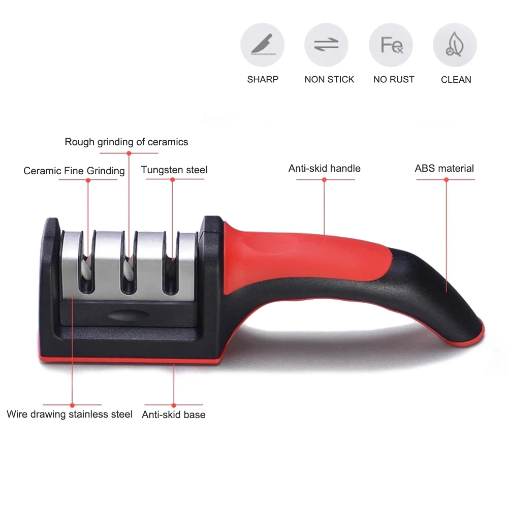 3 Stages Professional Knife Sharpener Quick Kitchen Manual Scissors Grinder Sharpening tungsten diamond Ceramic Tool | Дом и сад