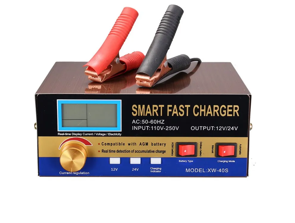 AGM Start-stop Car Battery Charger, 400W Intelligent Pulse Repair Battery Charger 12V 24VTruck Motorcycle Charger