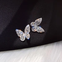 fashion glass filled butterfly stud earrings for women wedding party cubic glass filled statement girls gift charm jewelry