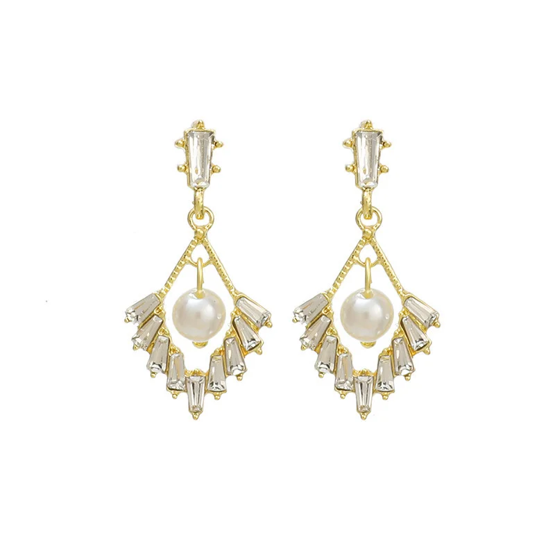 Корейские темпераментные жемчужные серьги в стиле ретро простые алмазные с