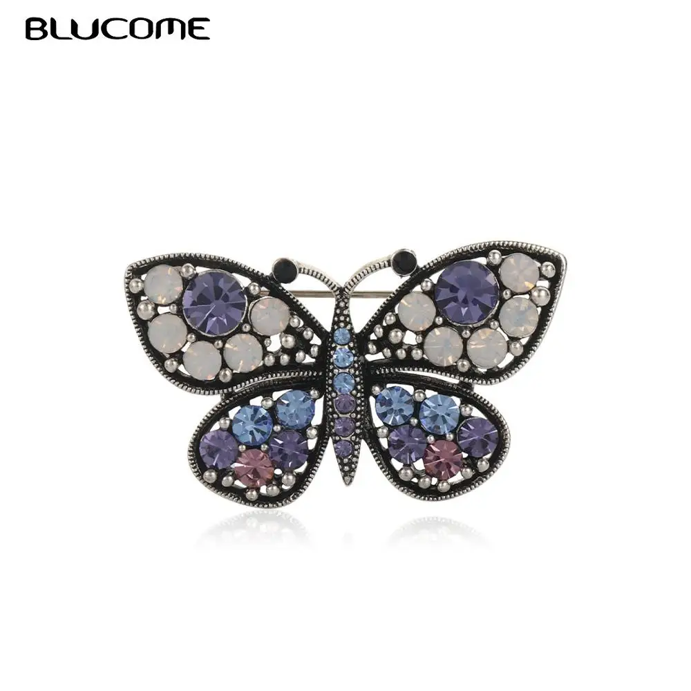 

Blucome Vintage Blue Butterfly Brooch Badge Crystal Rhinestone Animal Insect Sweater Corsage Women Girl Brooches Lapel Hijab Pin