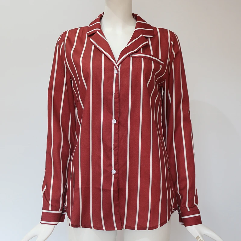 

Womens Tops and Blouses Long Sleeve Striped Blouse Turn-Down Collar Shirt Ladies Office Blouse Casual Loose Plus Size Tops Blusa