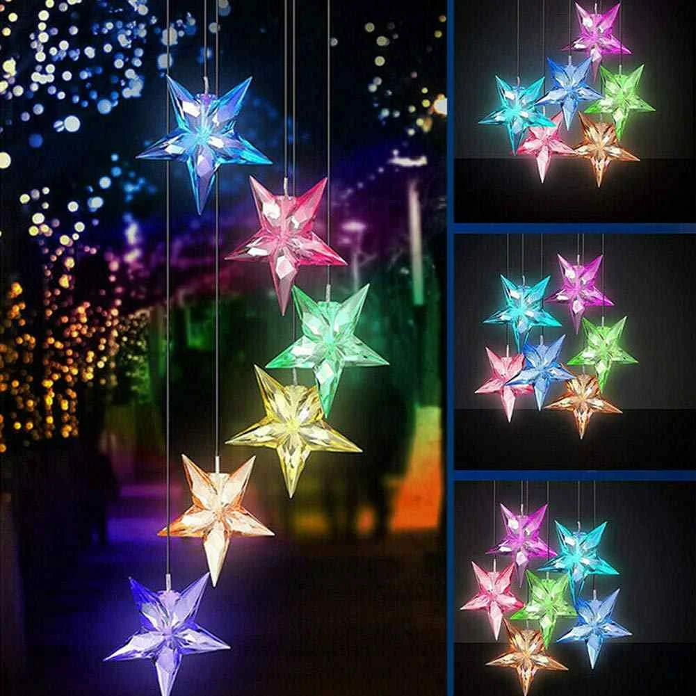 

3000mah Color Changing Solar Power Crystal Starfish Wind Chime Light Waterproof Outdoor Windchime Light for Patio Yard Garde